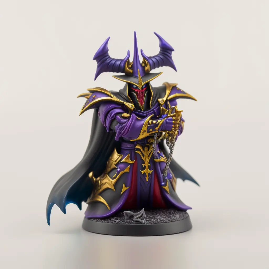 warhammer miniature of Dark Magician, hand painted, plastic, detailed, white background, studio lighting, product photography